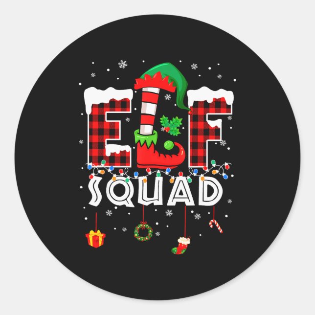 Adesivo Redondo Funny Elf Squad Christmas Family Matching Pajamas  (Frente)