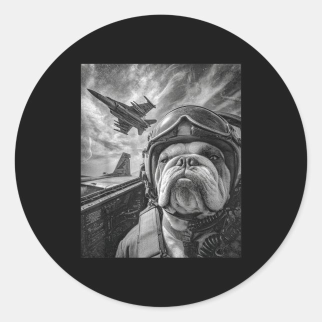Adesivo Redondo Funny English Bulldog Selfie Fighter Jet Lot Aviat (Frente)
