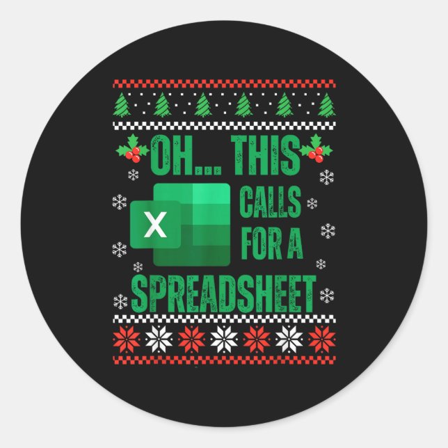 Adesivo Redondo Funny Excel Spreadsheets Christmas Sweater Lover A (Frente)