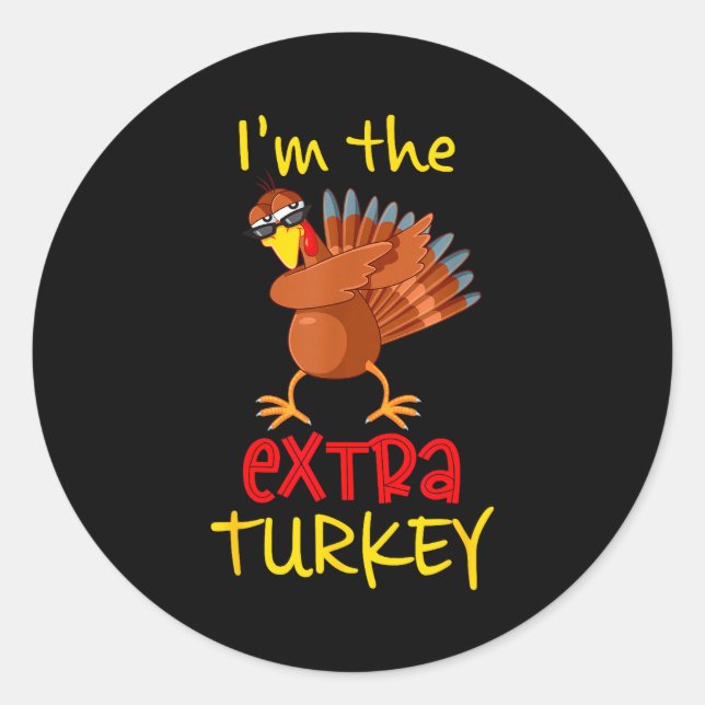Adesivo Redondo Funny Extra Turkey Matching Family Group Thanksgiv (Frente)