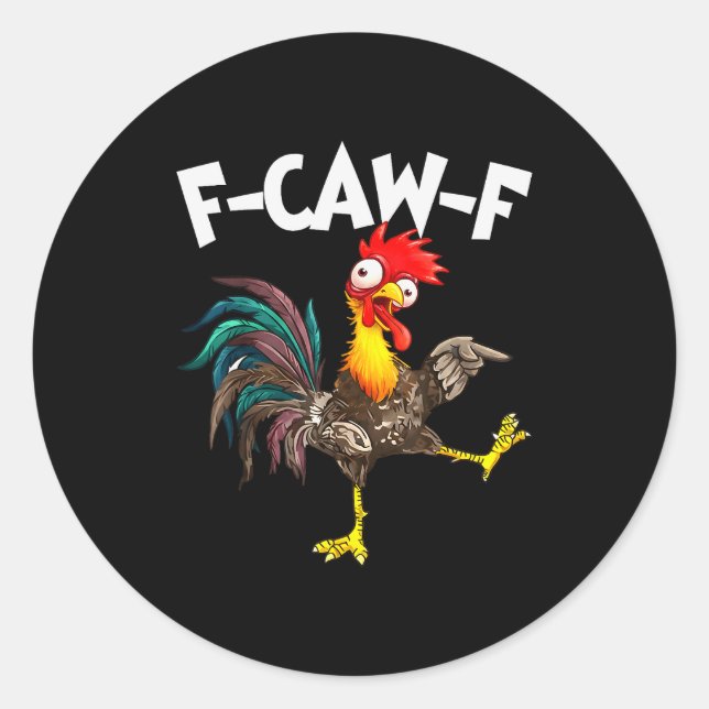 Adesivo Redondo Funny F-awk-f Chicken F-caw-f Rooster Pun Retro  (Frente)