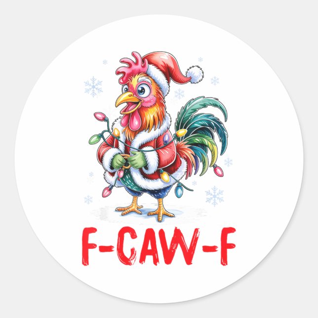 Adesivo Redondo Funny F-caw-f Chicken Humor Santa Rooster Christma (Frente)