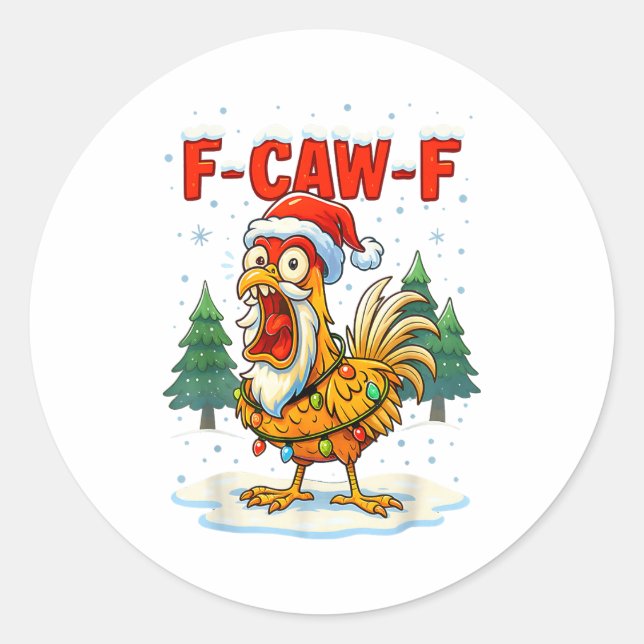 Adesivo Redondo Funny F-caw-f Christmas Chicken Xmas Lights Santa  (Frente)