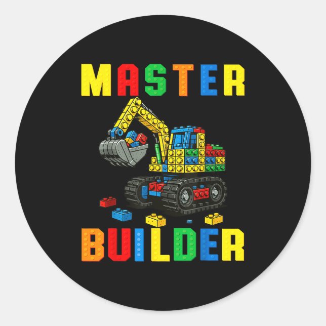 Adesivo Redondo Funny Family Master Builder Building Bricks Blocks (Frente)