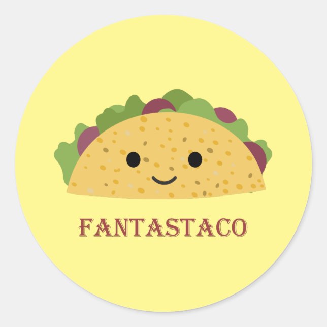 Adesivo Redondo Funny Fantastaco Taco Pun Cute Kawaii Taco (Frente)