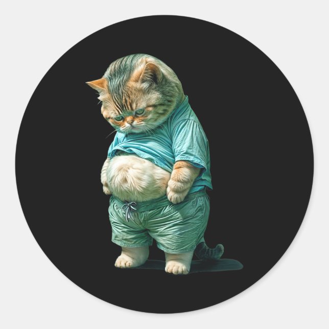 Adesivo Redondo Funny Fat Cat Ia Art Design Print  (Frente)