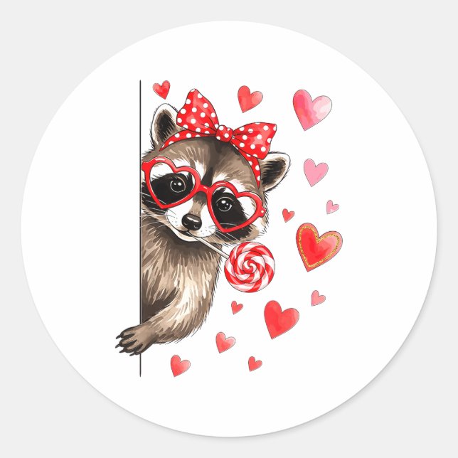 Adesivo Redondo Funny Feral Raccoon Valentine's Day Sarcastic Humo (Frente)