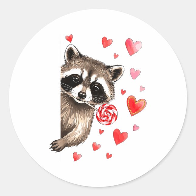 Adesivo Redondo Funny Feral Raccoon Valentine's Day Sarcastic Humo (Frente)