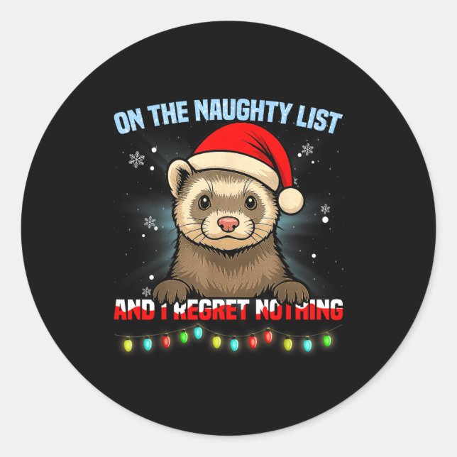 Adesivo Redondo Funny Ferret Christmas Santa Hat Xmas Men Women Ki (Frente)