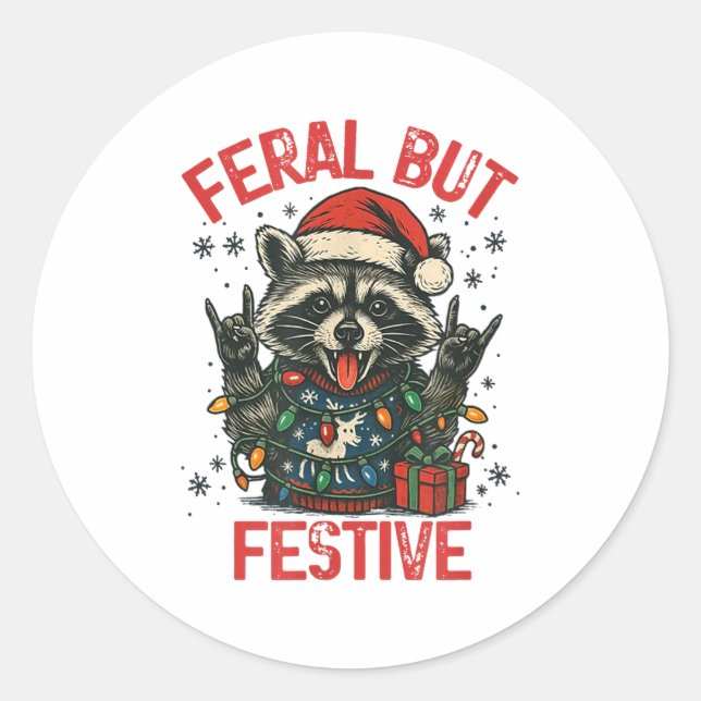 Adesivo Redondo Funny Festive But Feral Santa Raccoon Lover Animal (Frente)