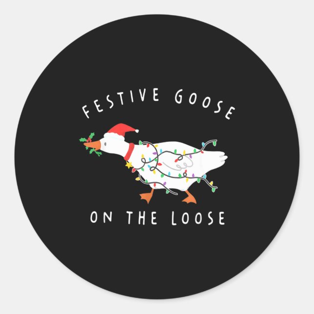 Adesivo Redondo Funny Festive Goose On The Loose Christmas  (Frente)