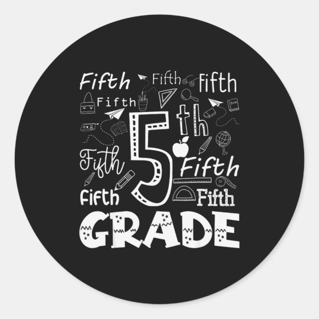 Adesivo Redondo Funny Fifth Grade Doodle Tygraphy Birthday Design  (Frente)