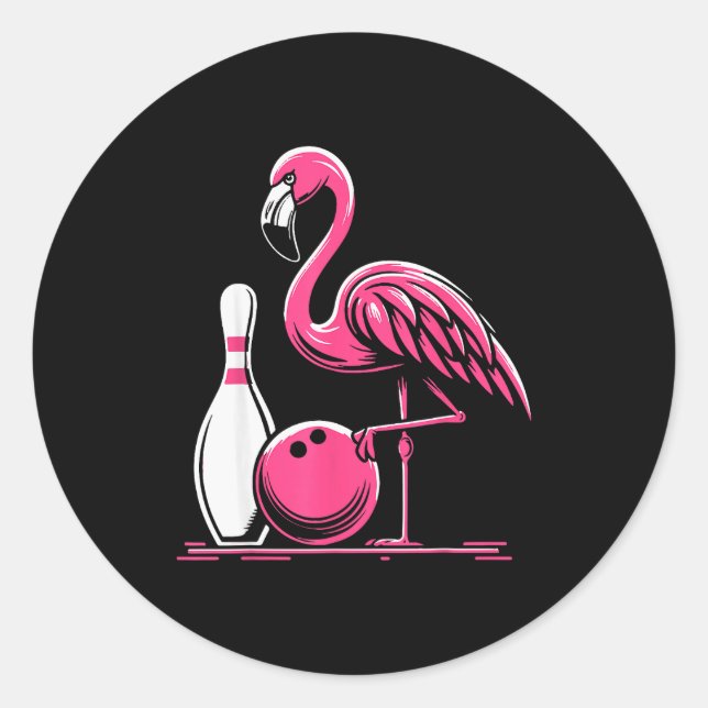 Adesivo Redondo Funny Flamingo Bowling N Bowl Bowler  (Frente)