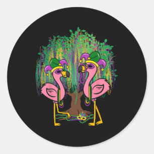 Adesivo Redondo Funny Flamingo Mardi Gras Carnaval Miçanga Tree Je