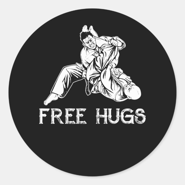 Adesivo Redondo Funny Free Hugs Brazilian Jiu-Jitsu MMA BJJ (Frente)