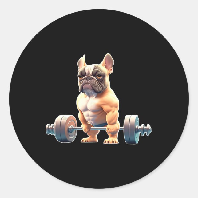 Adesivo Redondo Funny French Bulldog Bodybuilding Gym Frenchie Wei (Frente)