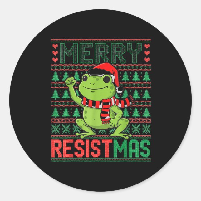 Adesivo Redondo Funny Frog Retro Merry Resistmas Litical Ugly Chri (Frente)