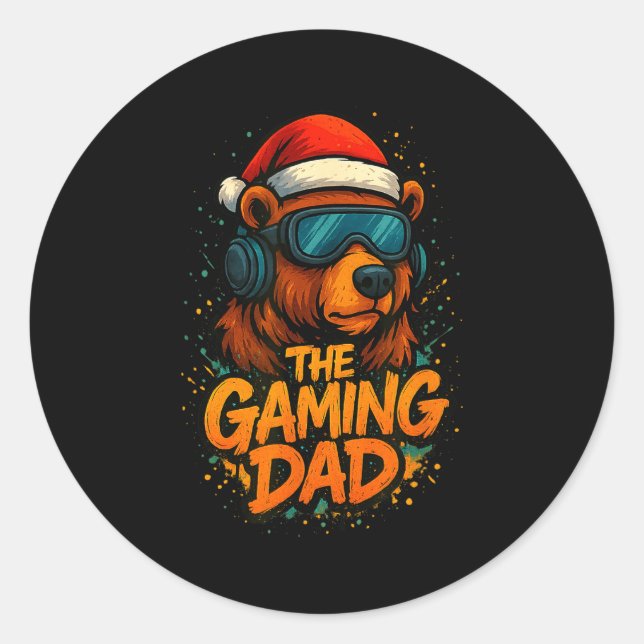 Adesivo Redondo Funny Gaming Dad Christmas Outfit Gamer Gift  (Frente)