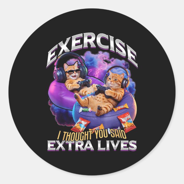 Adesivo Redondo Funny Gaming Gamer Cat  (Frente)