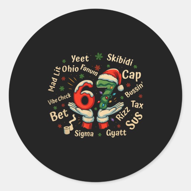 Adesivo Redondo Funny Gen Z Christmas 67 Meme Holiday Trendy  (Frente)