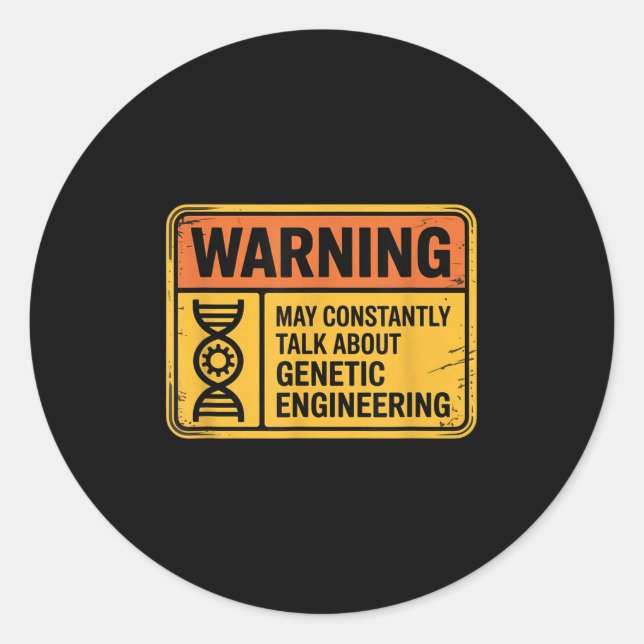 Adesivo Redondo Funny Genetic Engineering Warning Sign Bioengineer (Frente)