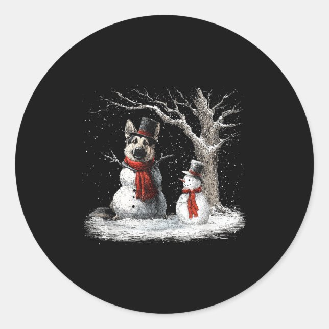 Adesivo Redondo Funny German Shepherd Dog In The Snow Tree Christm (Frente)