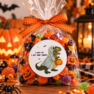 Adesivo Redondo Funny Ghost T-Rex with Pumpkin