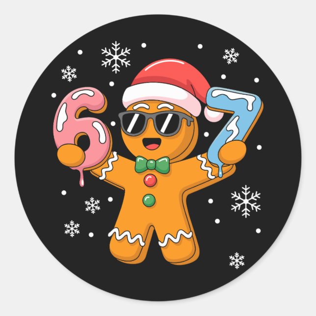 Adesivo Redondo Funny Gingerbread Seis Sete 67 Sorvete Drip Natal (Frente)