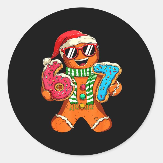 Adesivo Redondo Funny Gingerbread Six Seven 67 Meme Ice Cream Chri (Frente)