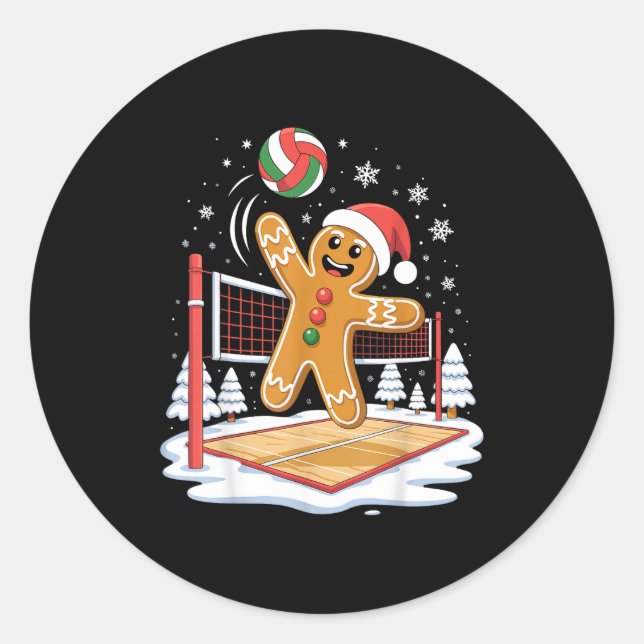 Adesivo Redondo Funny Gingerbread Volleyball Player Christmas  (Frente)