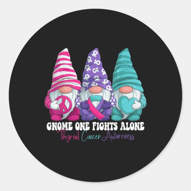 Adesivo Redondo Funny Gnomies Thyroid Cancer Awareness Month Ribbo (Frente)
