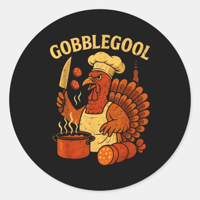 Adesivo Redondo Funny Gobbol Italian Gobble Turkey Day Fall Thanks (Frente)