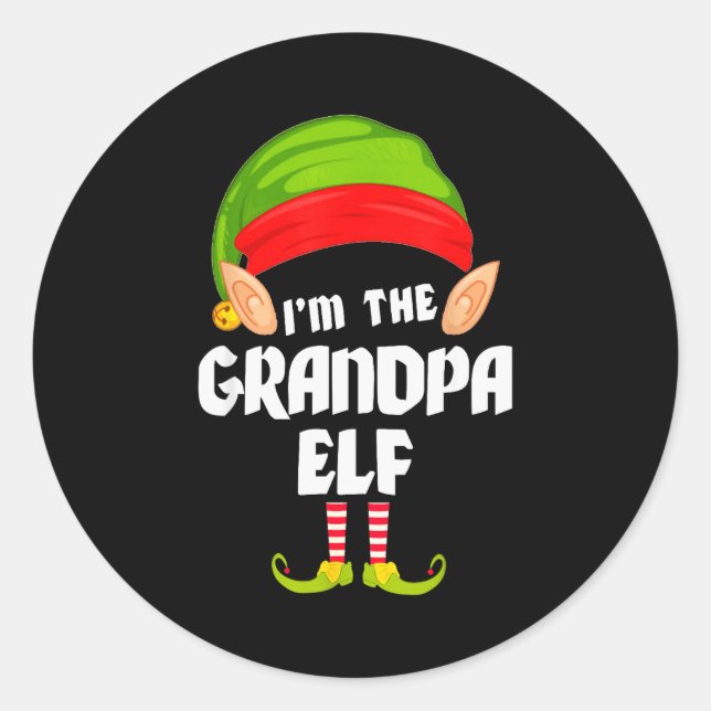 Adesivo Redondo Funny Grandpa Elf Matching Family Group Pj Christm (Frente)