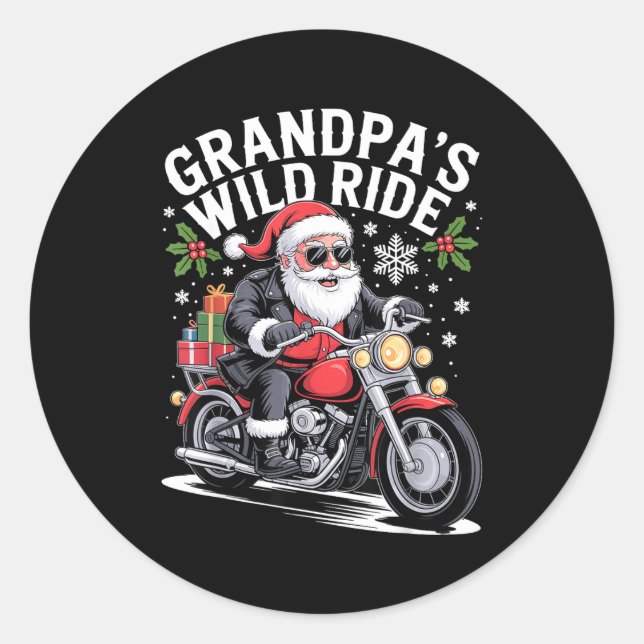 Adesivo Redondo Funny Grandpa's Biker Ride Christmas Motorcycle Sa (Frente)