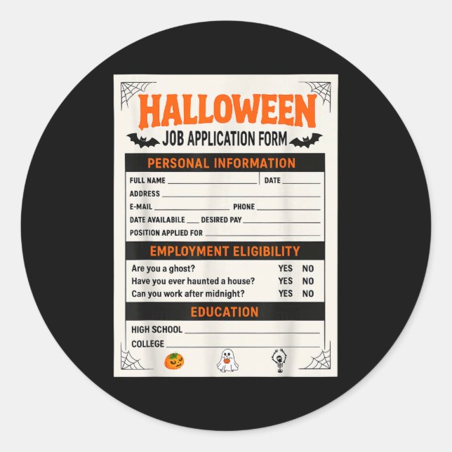Adesivo Redondo Funny Halloween Costumes Job Application Costume  (Frente)
