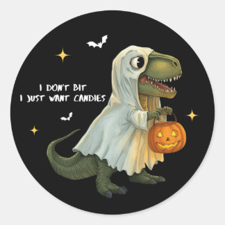 Adesivo Redondo Funny Halloween Dinosaur Sticker