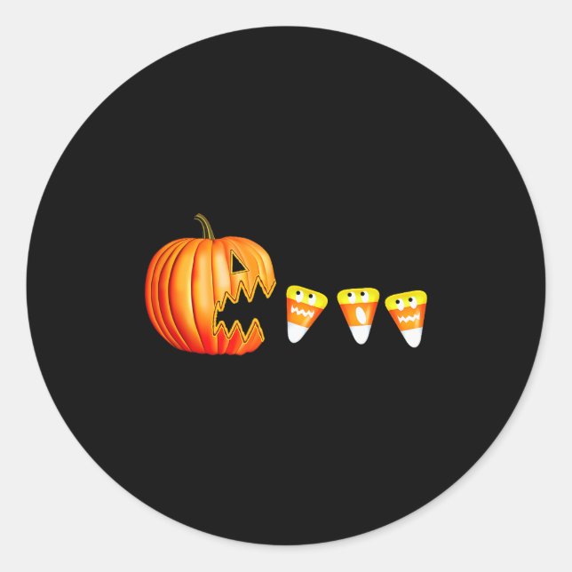 Adesivo Redondo Funny Halloween Pumpkin Jack O Lantern Eating Cand (Frente)