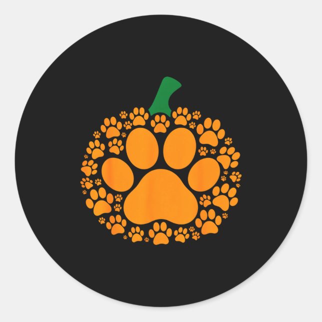 Adesivo Redondo Funny Halloween Pumpkin Paw Print Dog Lover Cat  (Frente)