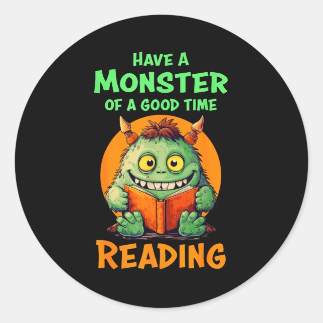 Adesivo Redondo Funny Halloween Teacher Librarian Monster Reading  (Frente)
