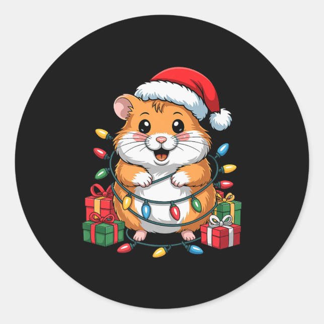 Adesivo Redondo Funny Hamster Santa Hat Animals Lovers Ugly Christ (Frente)