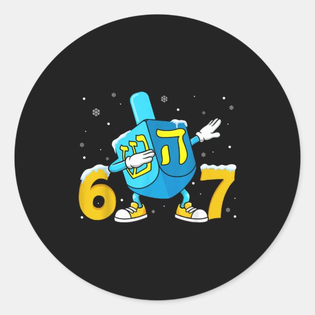 Adesivo Redondo Funny Hanukkah Six Seven Chanukah Dreidel Dabbing  (Frente)