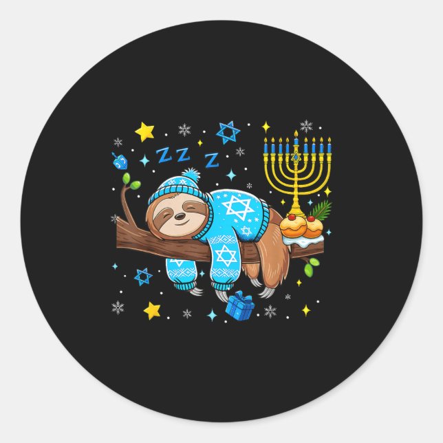 Adesivo Redondo Funny Hanukkah Sloth Jewish Chanukah Sleeng Hanukk (Frente)