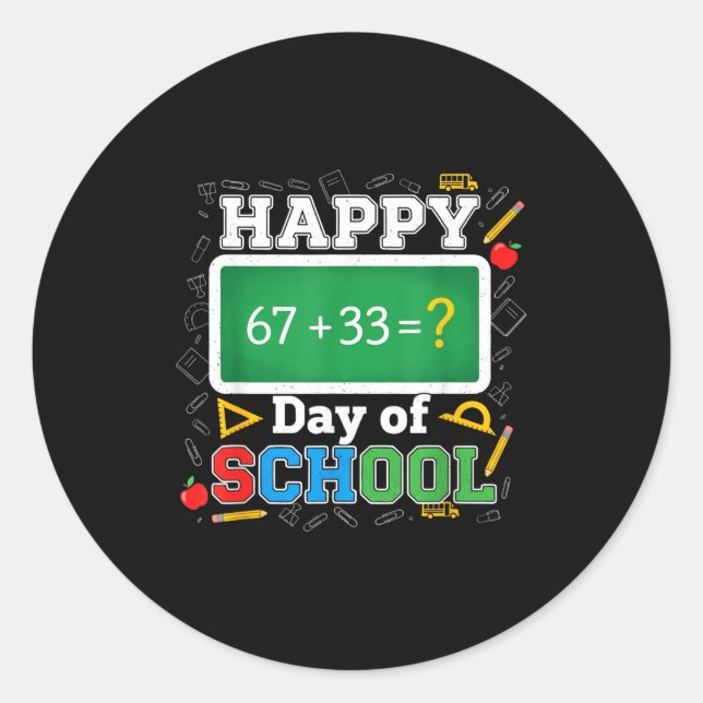 Adesivo Redondo Funny Happy 100 Days Of School Math Teacher Six Se (Frente)