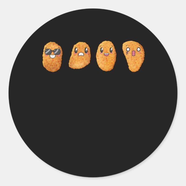 Adesivo Redondo Funny Happy Angry Food Chicken Nuggets (Frente)