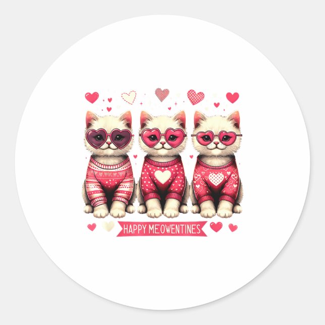 Adesivo Redondo Funny Happy Meowentines Cute Valentine Cats Love C (Frente)