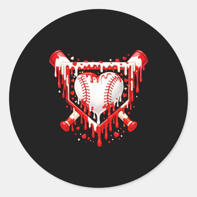 Adesivo Redondo Funny Heart Baseball Drip Ice Cream Valentines Day (Frente)