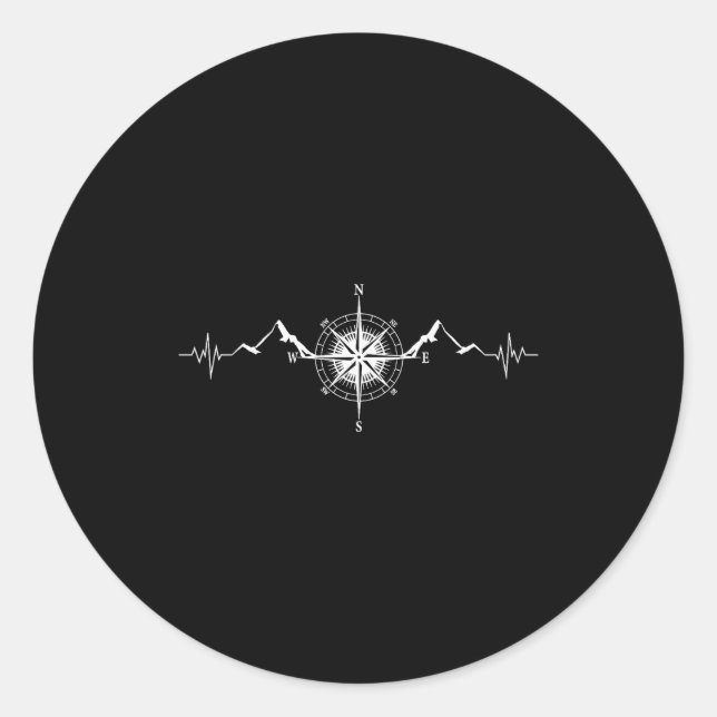 Adesivo Redondo Funny Hiking Nature Mountains Wind Rose Comp Heart (Frente)