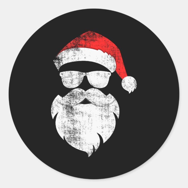 Adesivo Redondo Funny Hipster Santa Face With Hat Beard &amp; Gles (Frente)