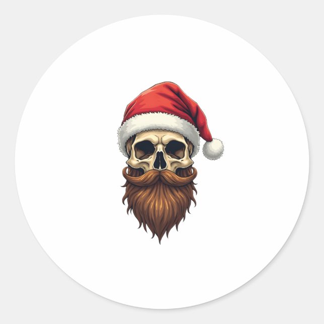 Adesivo Redondo Funny Hipster Santa Skull Face With Hat Beard Chri (Frente)
