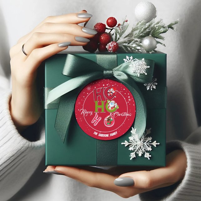 Adesivo Redondo Funny HO HO HO Retro Natal Férias (Criador carregado)